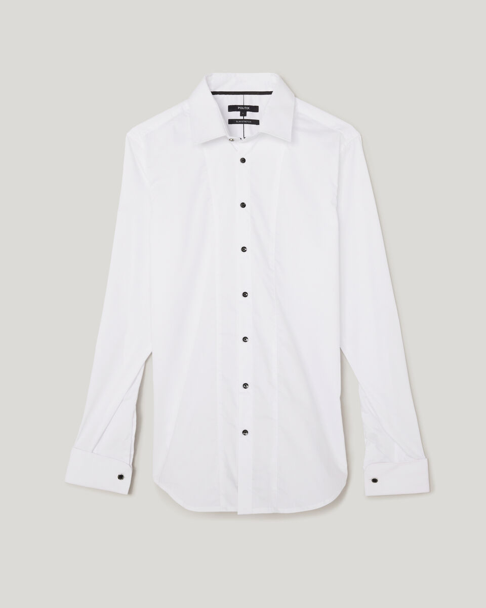 Slim Long Sleeve Panelled Formal Shirt, White, hi-res